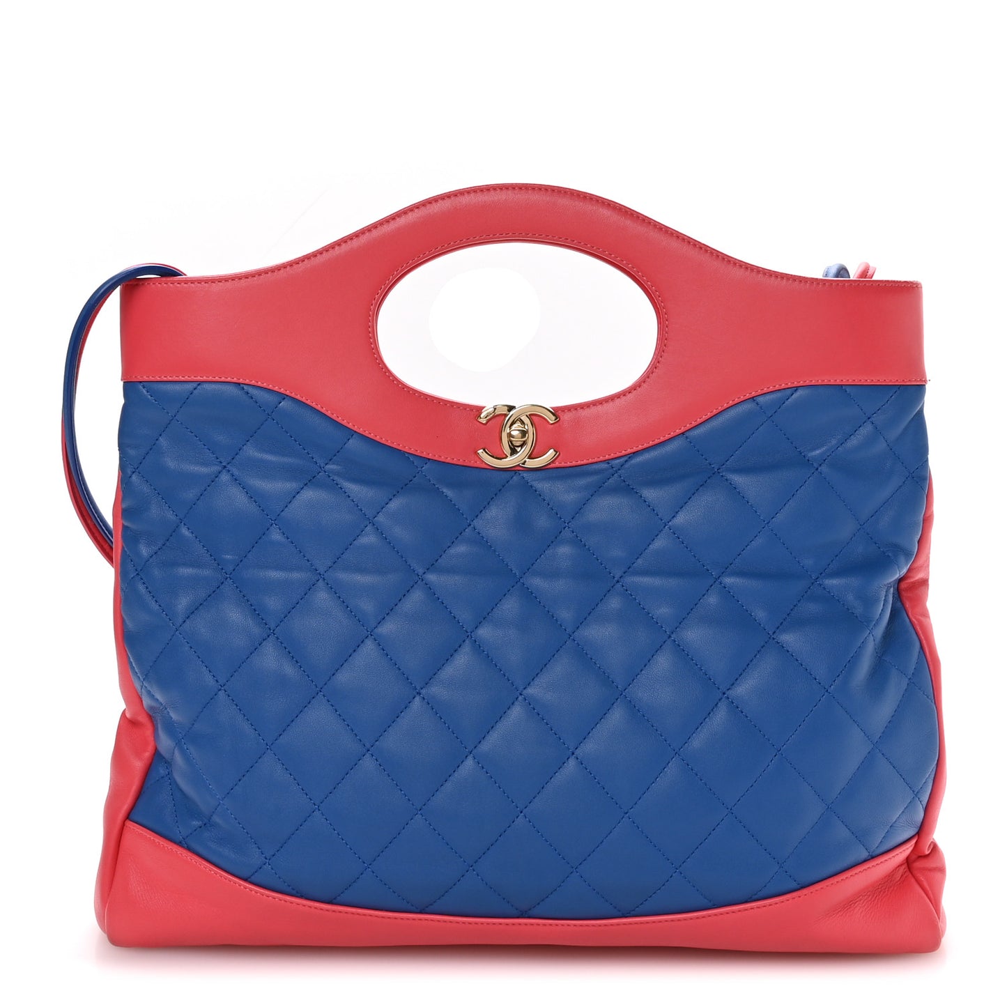 Aged Calfskin Quilted Large 31 Shopping Bag Red Blue
