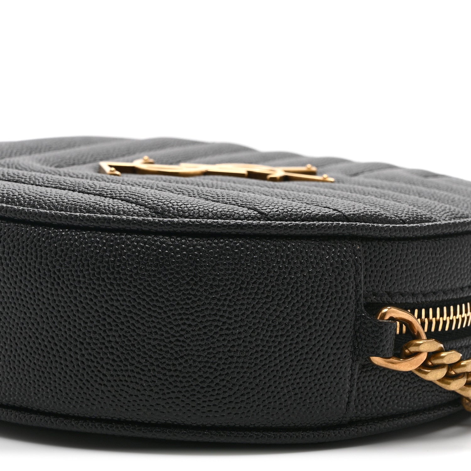 Saint Laurent Grain De Poudre Matelasse Chevron Quilted Round Vinyle Camera Bag Black 10 of 10