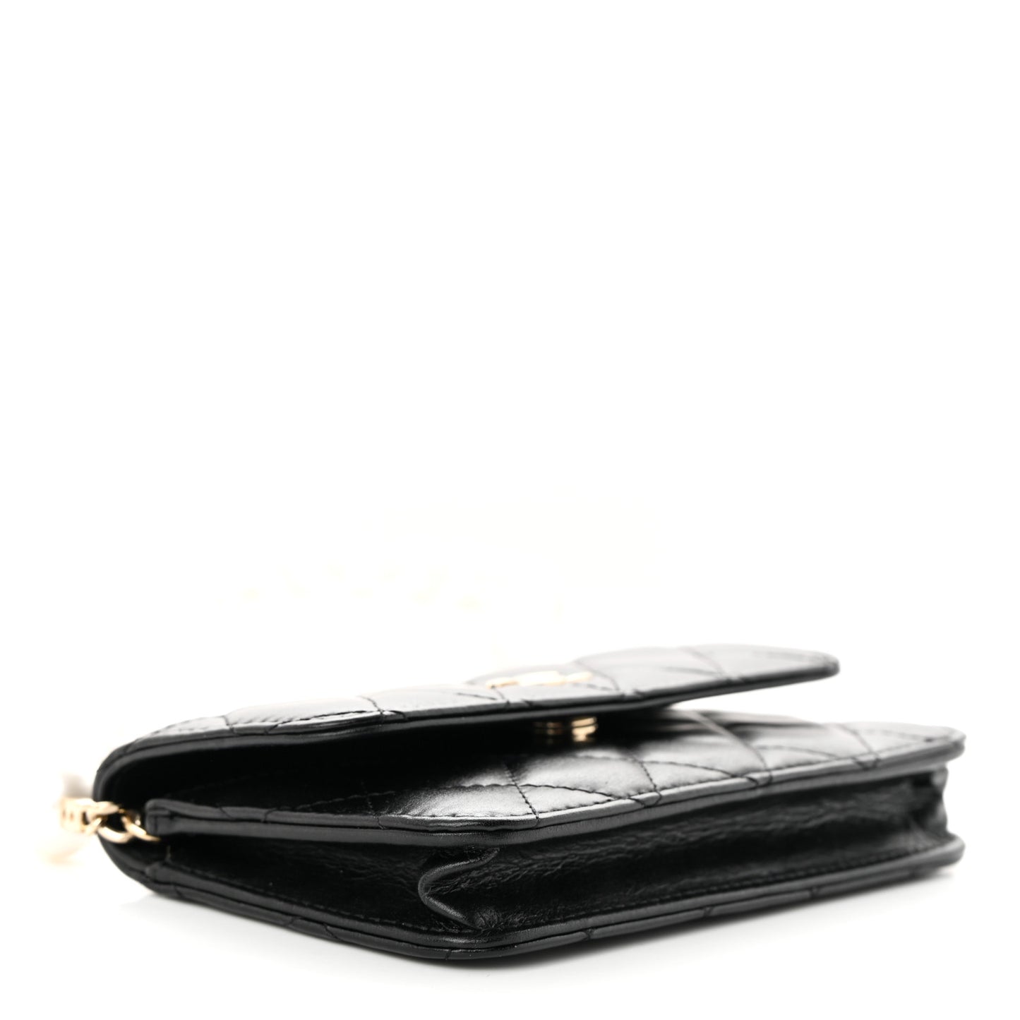 Calfskin Quilted Maxi Pearls Clutch With Chain Black