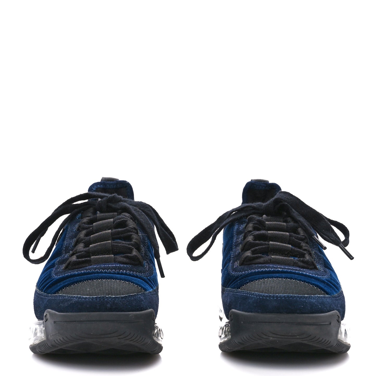 Suede Calfskin Velvet Grosgrain CC Sneakers 36 Navy Blue Black