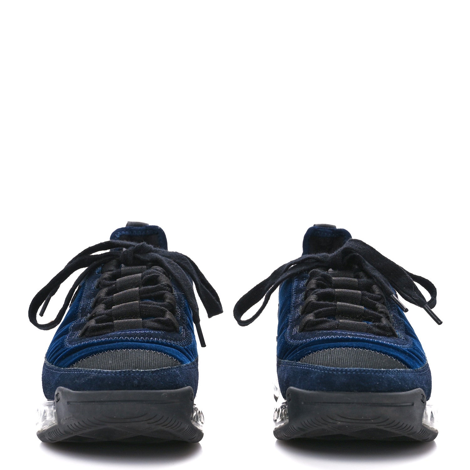 Chanel Suede Calfskin Velvet Grosgrain CC Sneakers 36 Navy Blue Black 2 of 8