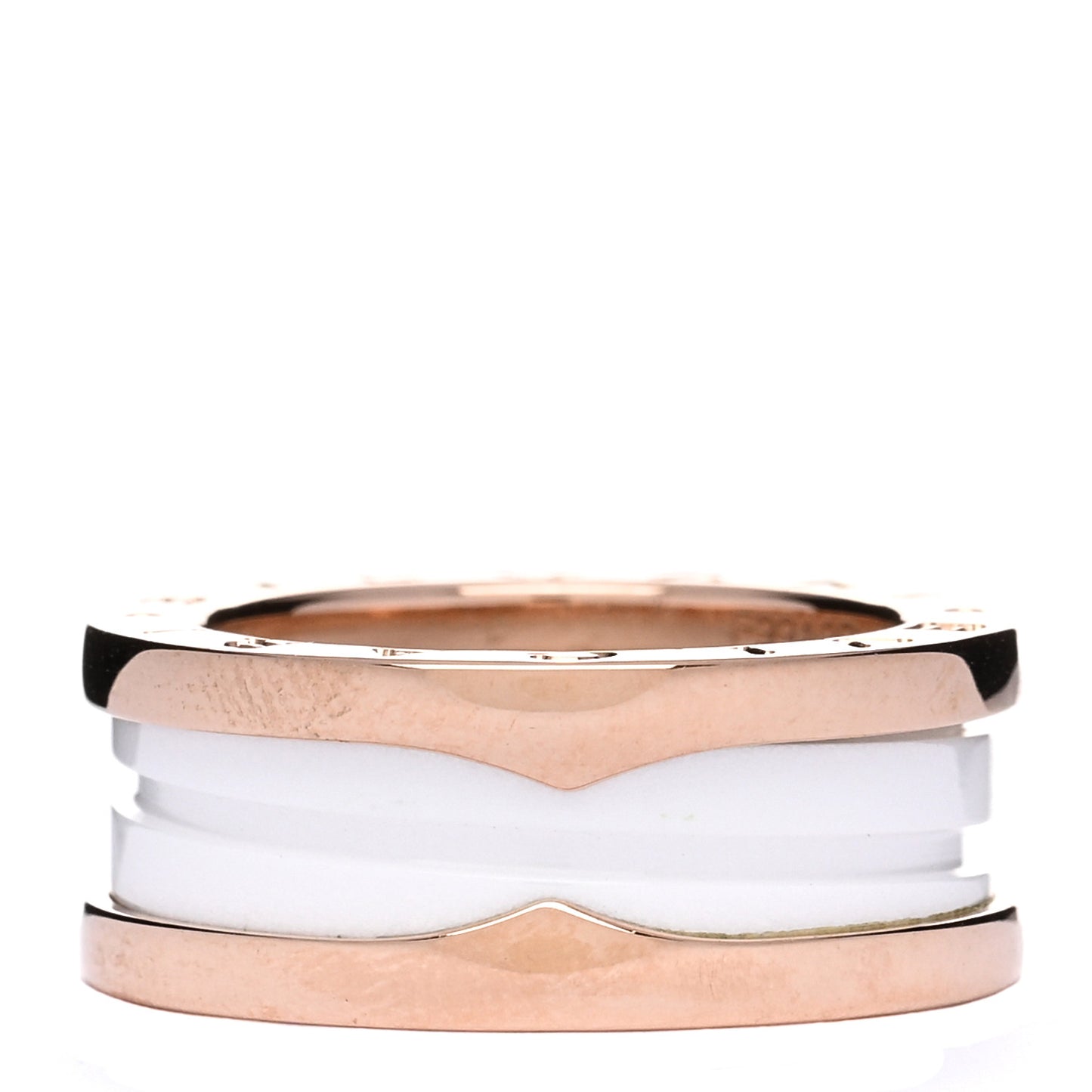 18K Rose Gold White Ceramic B.Zero1 Two-Band Ring 49 4.75
