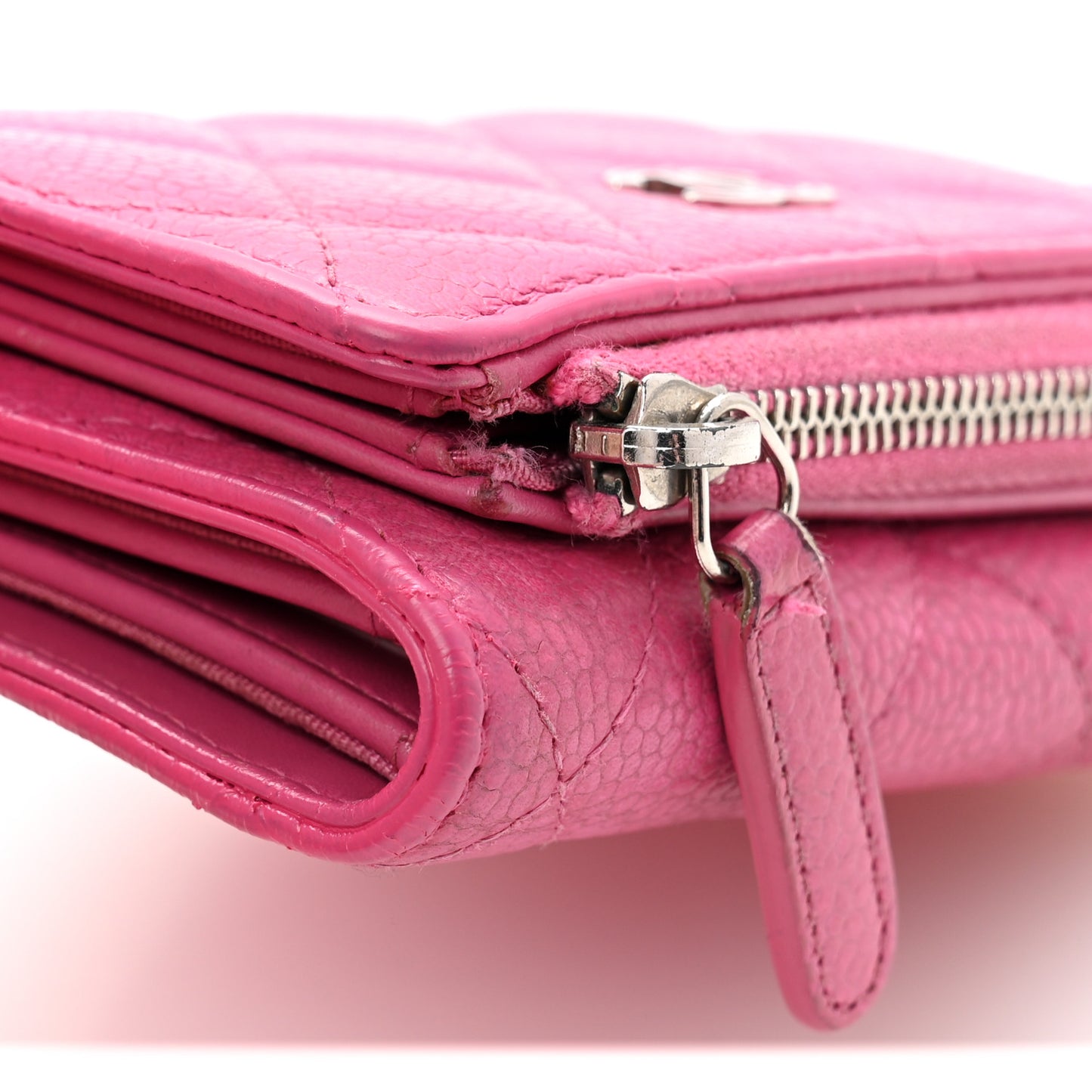 Caviar Quilted Compact Zipped Wallet Pink