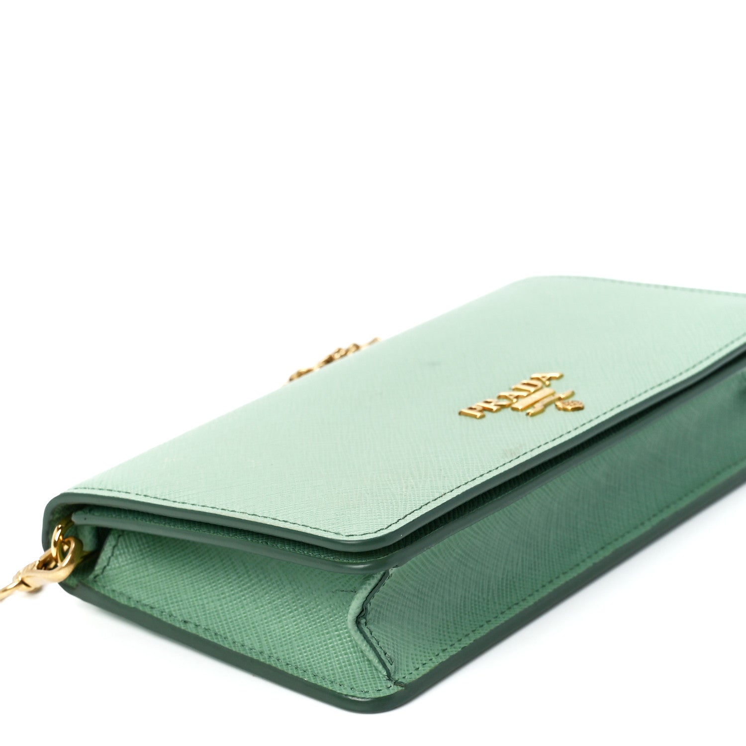 Prada Saffiano Metal Chain Wallet Acquamarina 10 of 11