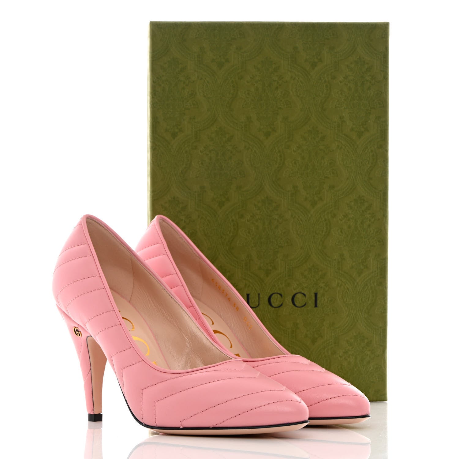 Gucci Nappa Charlotte Chevron Matelasse Double G 95mm Pumps 38 Wild Rose 9 of 9