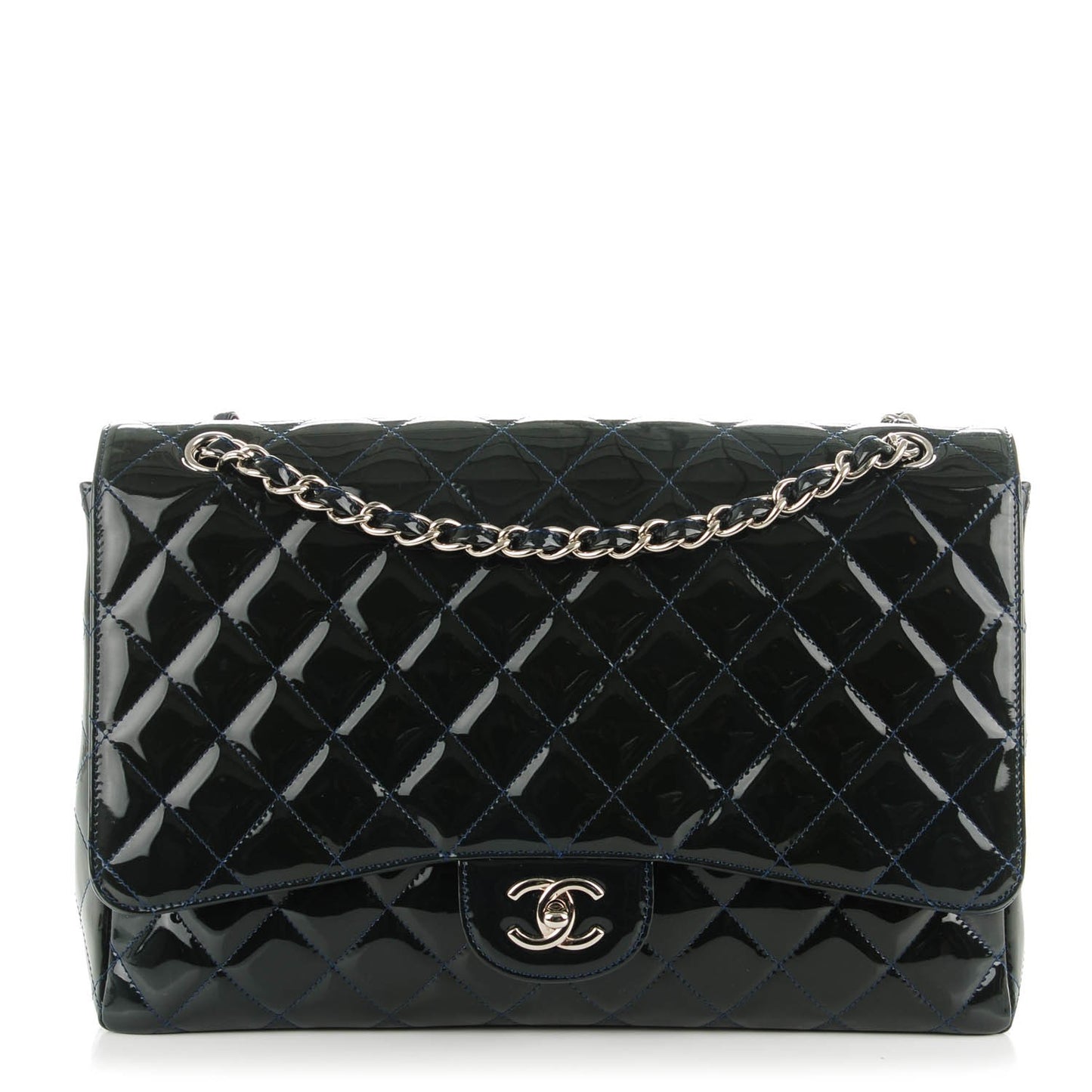 Patent Quilted Maxi Single Flap Dark Blue