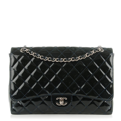 Chanel Patent Quilted Maxi Single Flap Dark Blue 1 of 8