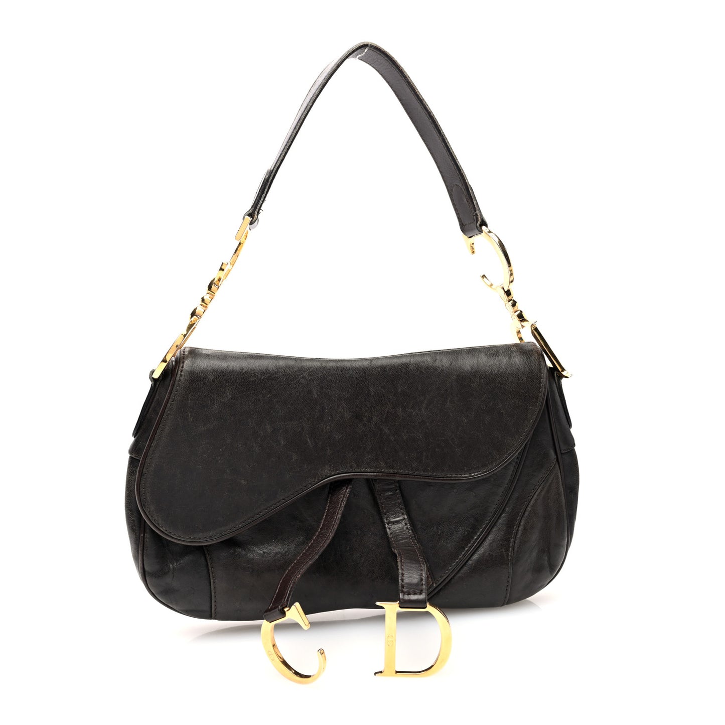 Ostrich Embossed Double Saddle Bag Brown