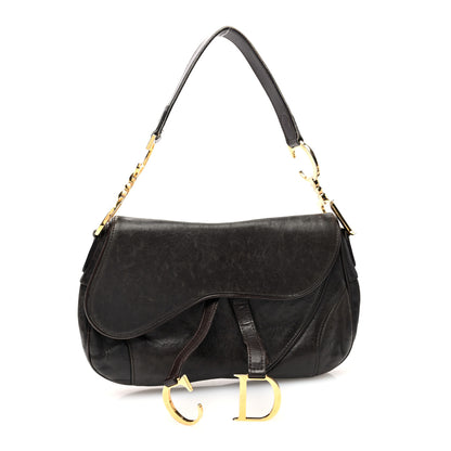 Christian Dior Ostrich Embossed Double Saddle Bag Brown 1 of 11