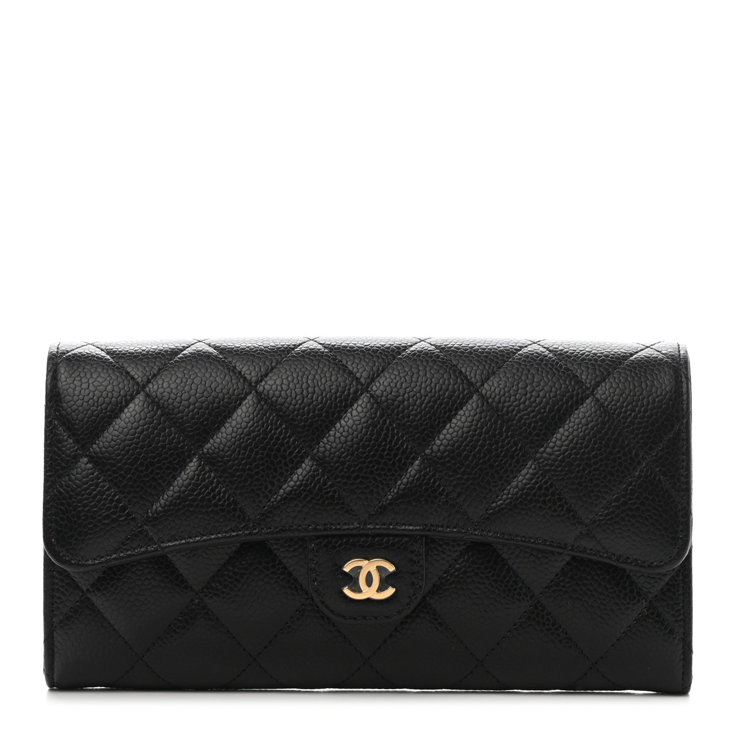 Caviar Quilted Large Gusset Flap Wallet Black