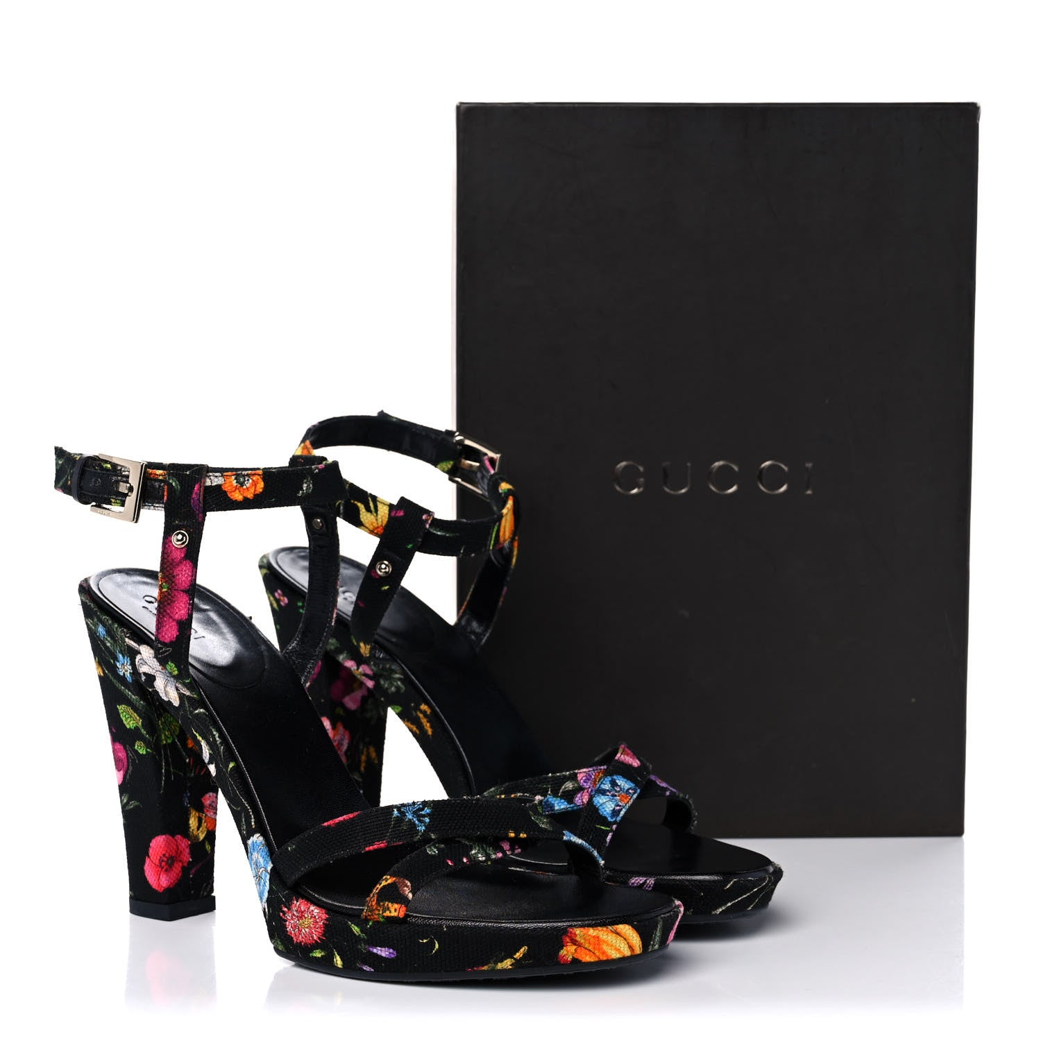 Gucci Canvas Flora High Heel Sandals 8.5 Black 8 of 8