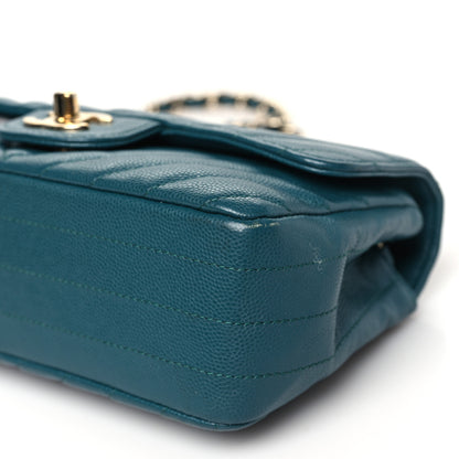 Chanel Caviar Chevron Quilted Mini Rectangular Flap Green 10 of 13