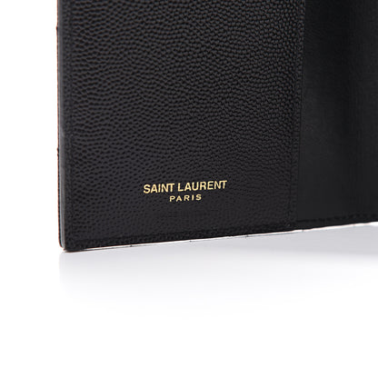 Saint Laurent Grain De Poudre Matelasse Chevron Small Monogram Passport Case Black 5 of 8