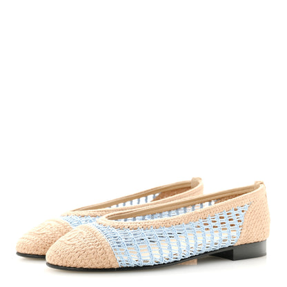 Chanel Raffia CC Cap Toe Ballerina Flats 35 Blue Beige 4 of 10