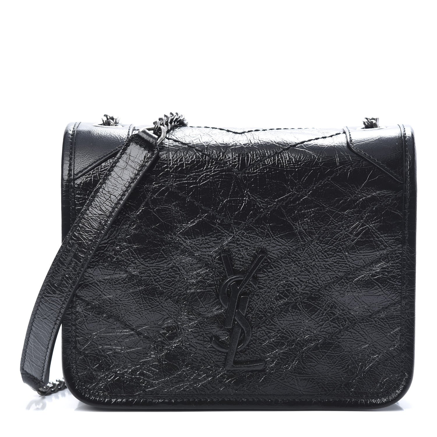 Saint Laurent Crinkled Calfskin Matelasse Monogram Niki Chain Wallet Black 1 of 10
