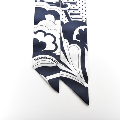 Hermes Silk Washington's Carriage Detail Twilly Marine White 4 of 5