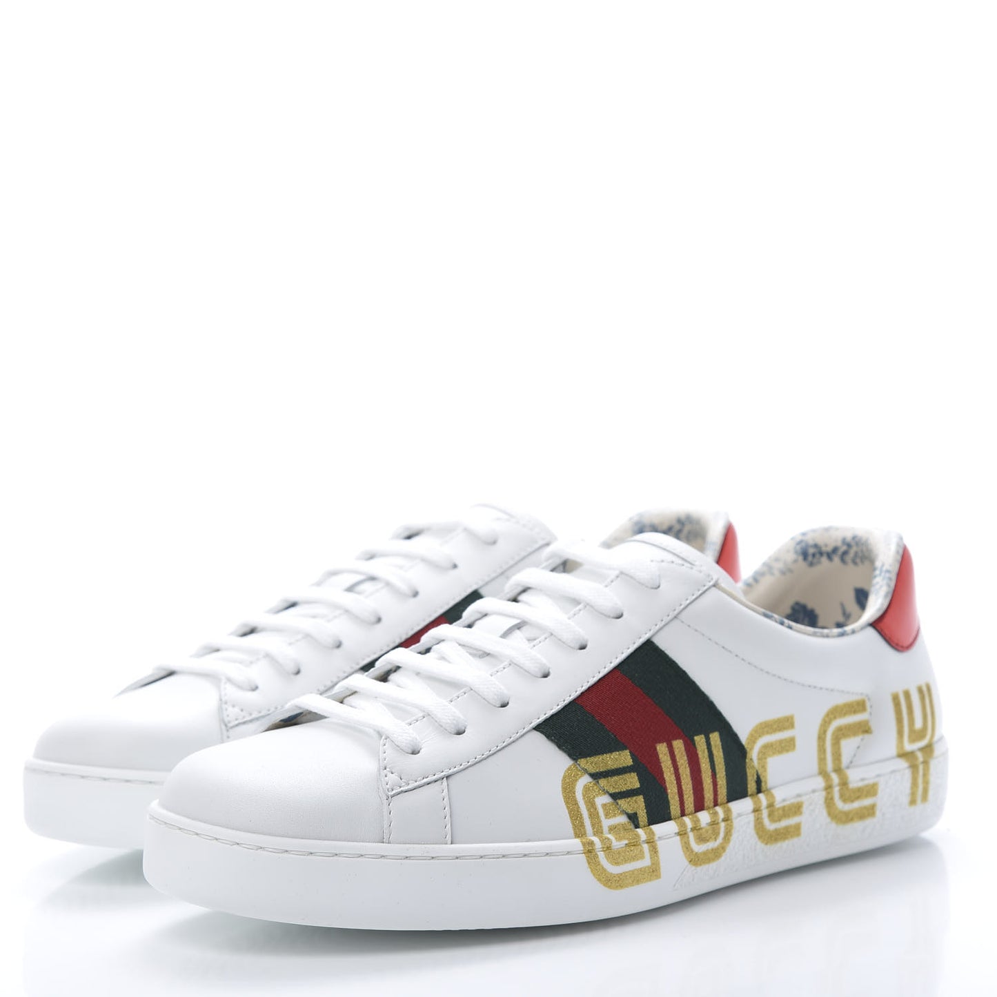 X SEGA Calfskin Web Guccy Mens Ace Sneakers 8 White