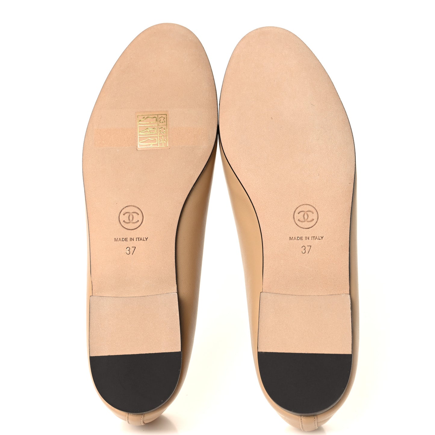 Lambskin Cap Toe CC Ballerina Flats 37 Beige Black