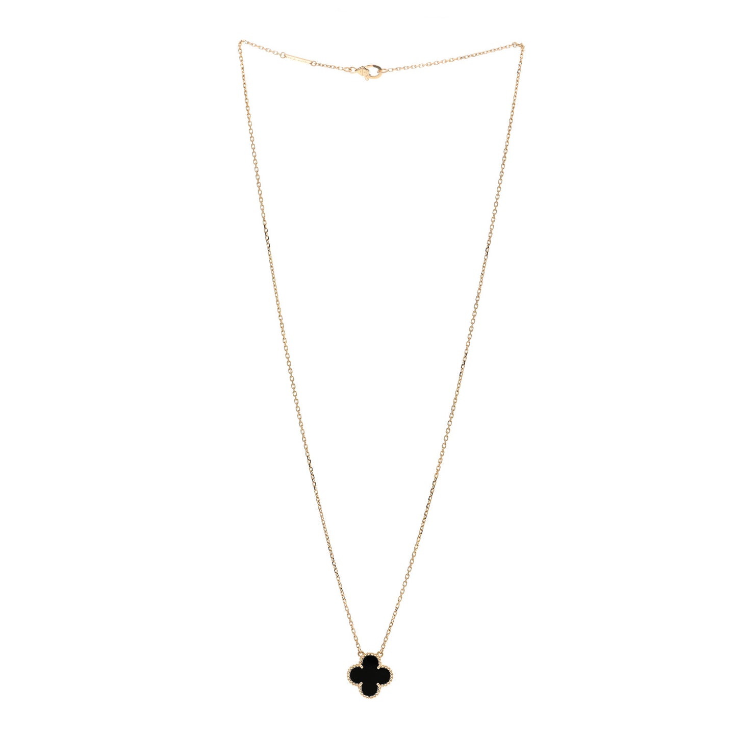 18K Yellow Gold Black Onyx Vintage Alhambra Pendant Necklace