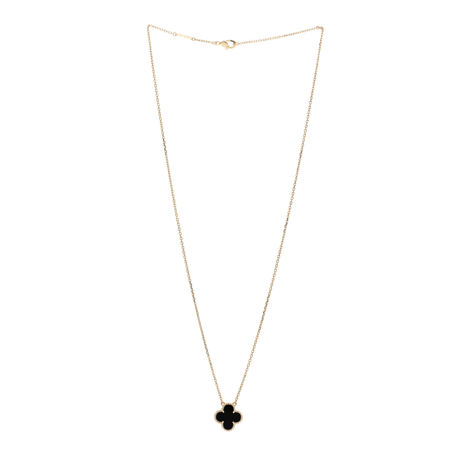 Van Cleef & Arpels 18K Yellow Gold Black Onyx Vintage Alhambra Pendant Necklace 3 of 5