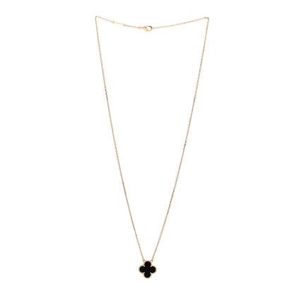 Van Cleef & Arpels 18K Yellow Gold Black Onyx Vintage Alhambra Pendant Necklace 3 of 5