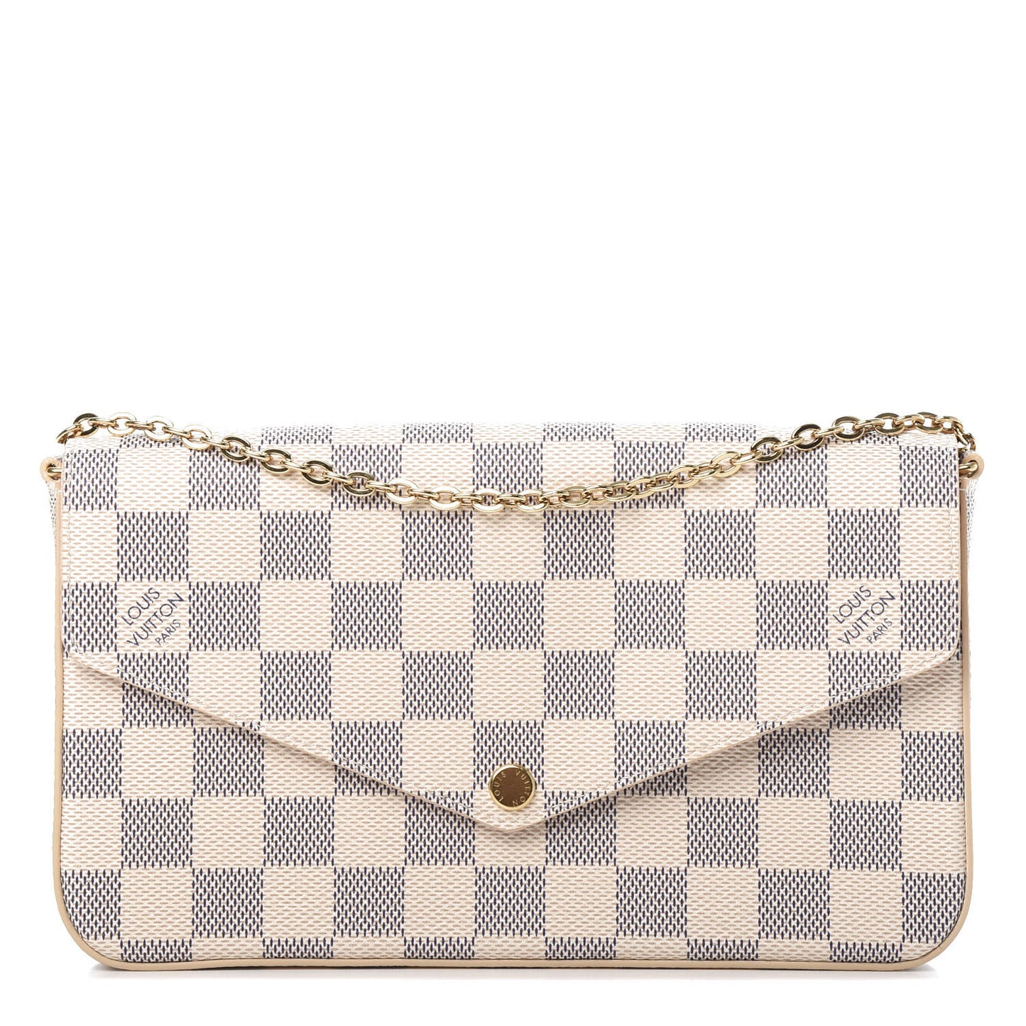 Damier Azur Pochette Felicie Chain Wallet Rose Ballerine