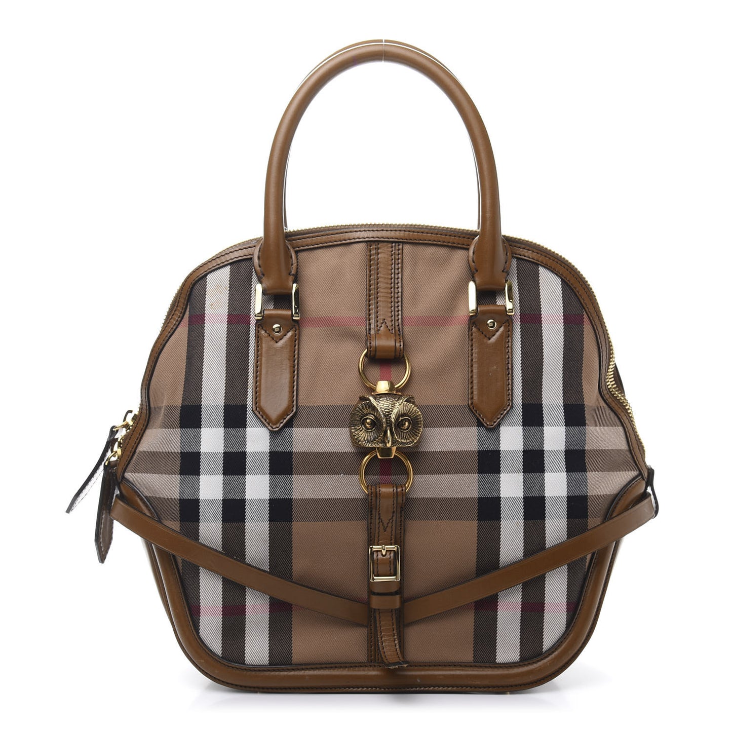 Bridle Calfskin House Check Owl Medium Orchard Bowling Bag Brown Ochre