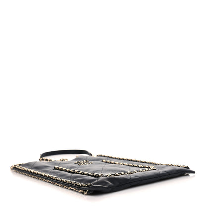 Chanel Calfskin Quilted Small Chain Flat Tote Black 4 of 9