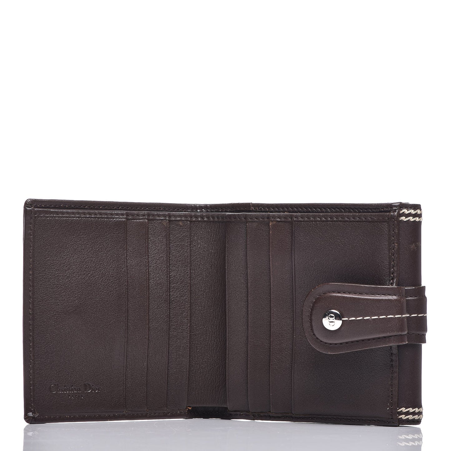 Calfskin Detective Compact Wallet Marron Fonce