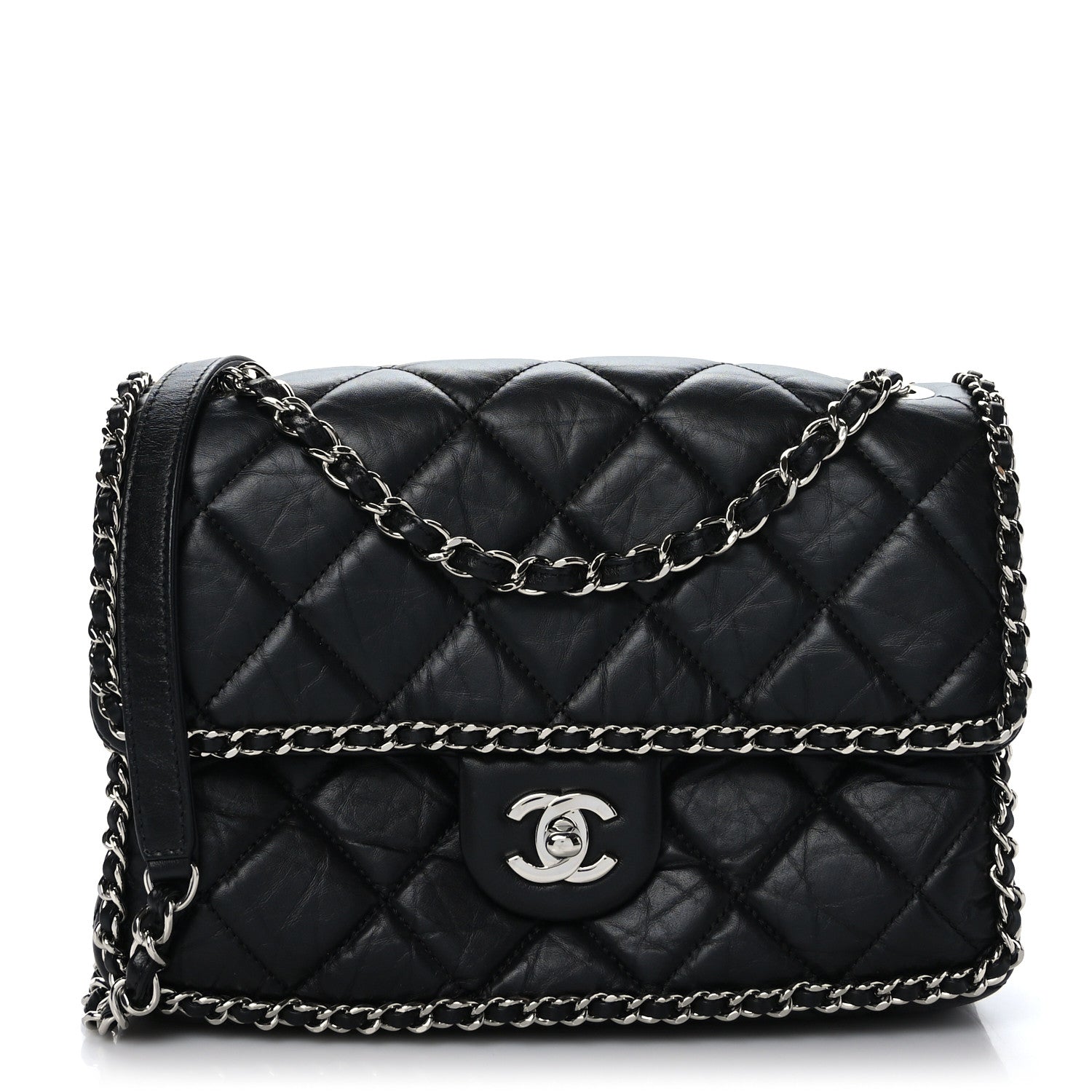 Chanel Crumpled Calfskin Medium Chain All Over Flap Black 2 of 9