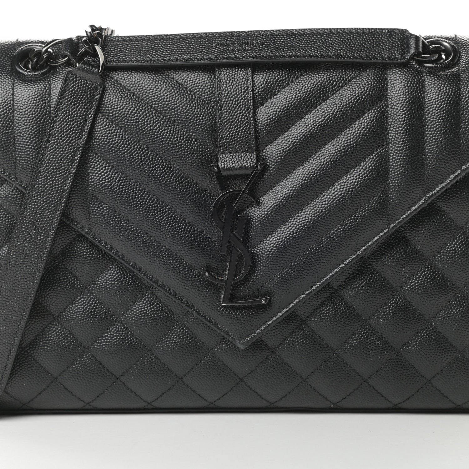 Saint Laurent Grain De Poudre Textured Mixed Matelasse Triquilt Medium Monogram Satchel Black 8 of 13