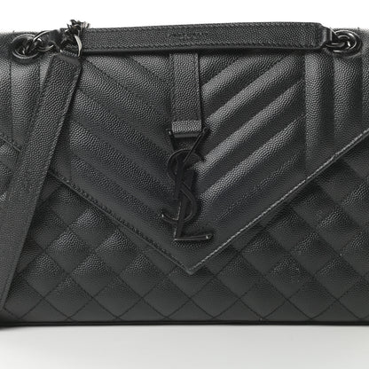 Saint Laurent Grain De Poudre Textured Mixed Matelasse Triquilt Medium Monogram Satchel Black 8 of 13