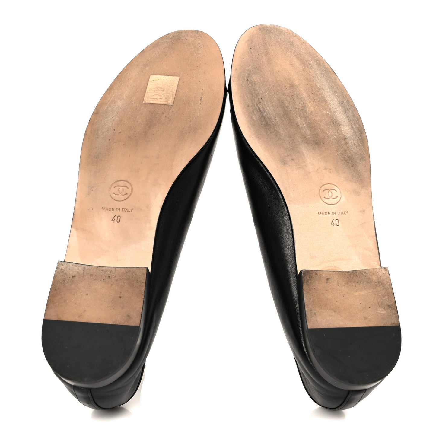 Lambskin Patent Cap Toe Pearl CC Ballerina Flats 40 Black