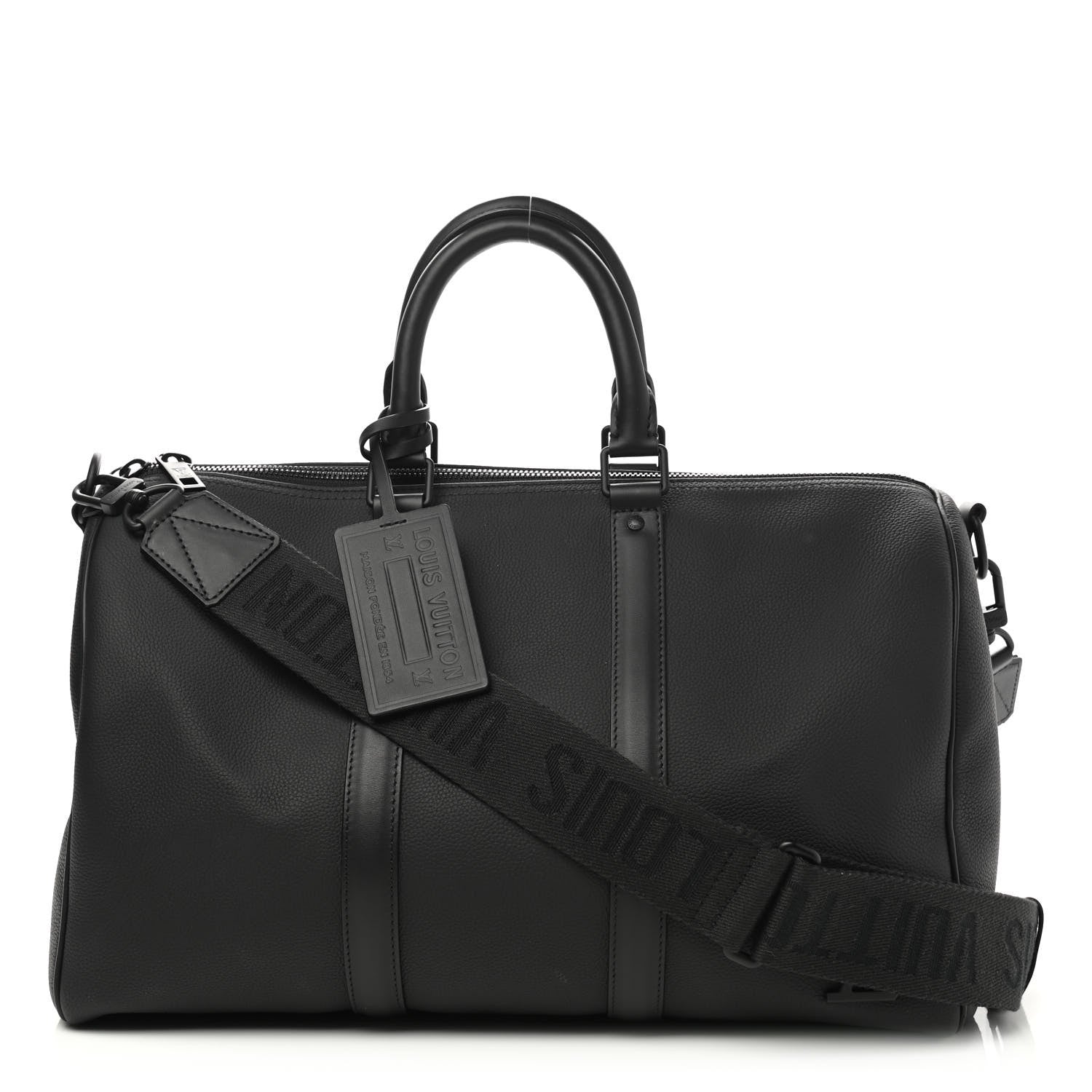 Louis Vuitton Grained Calfskin Aerogram Keepall Bandouliere 40 Black 1 of 8