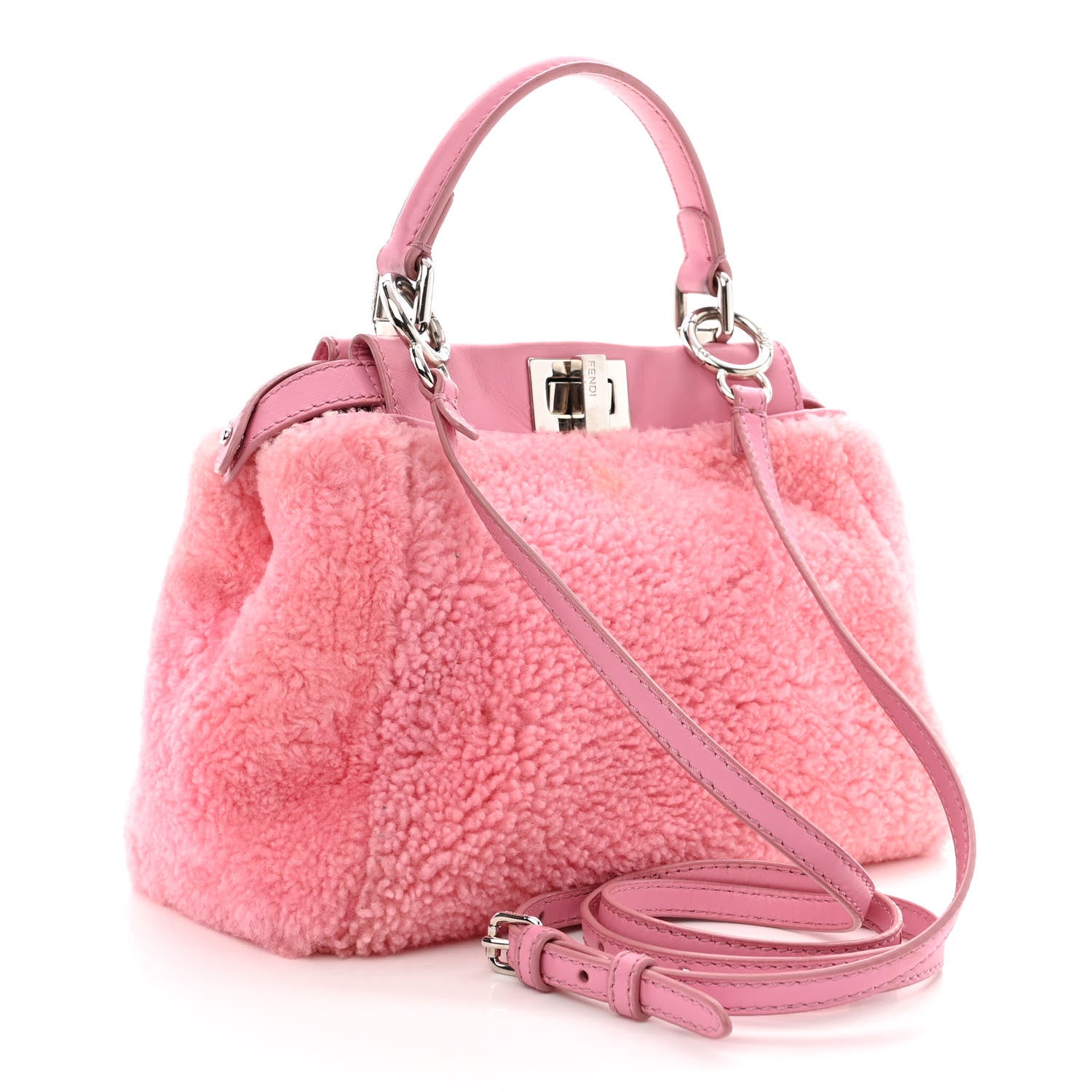 Fendi Shearling Nappa Mini Peekaboo Iconic Satchel Lollypop 3 of 14