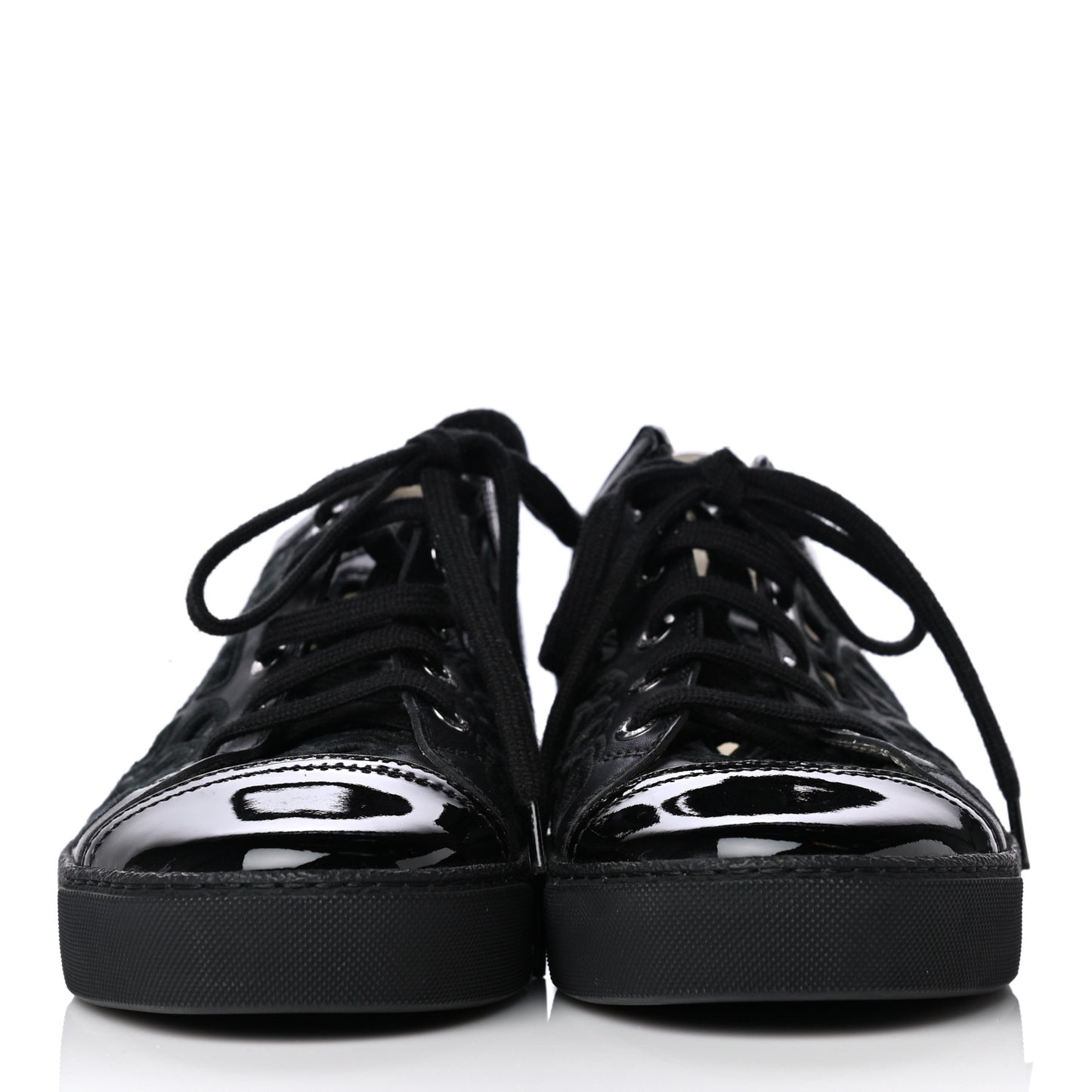 Patent Grained Goatskin Hollow Out Flower Sneakers 38.5 Black