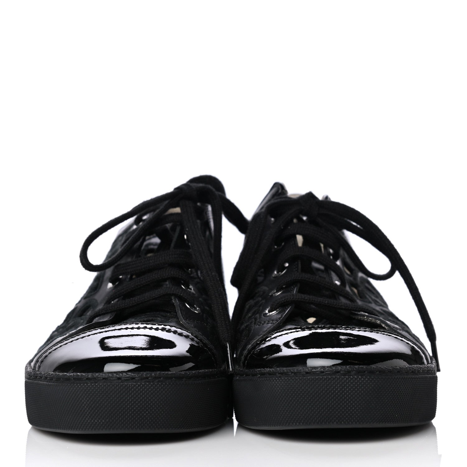 Chanel Patent Grained Goatskin Hollow Out Flower Sneakers 38.5 Black 2 of 10