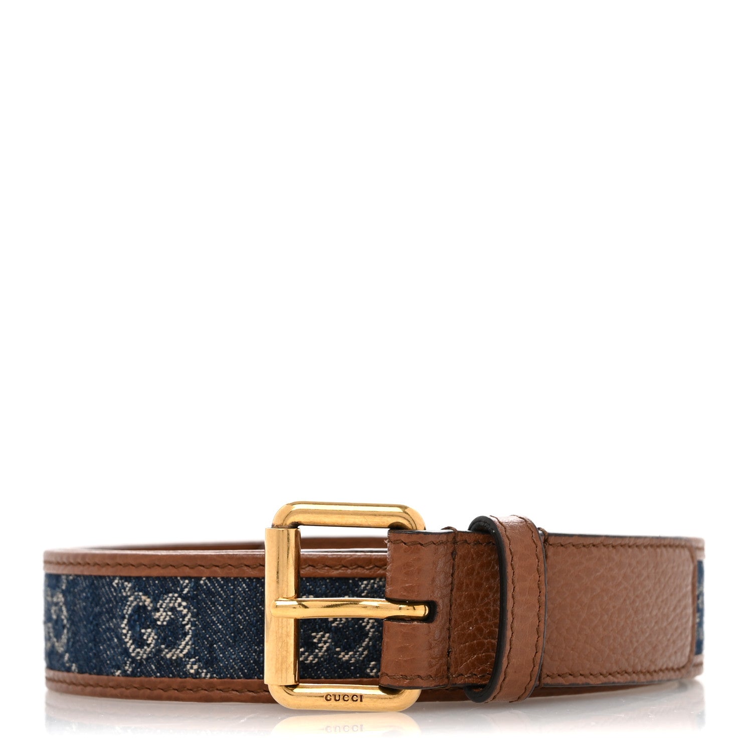 Gucci New Denim GG Monogram Dollar Calfskin Belt 90 36 Blue Tea Cuir Epilog 1 of 6