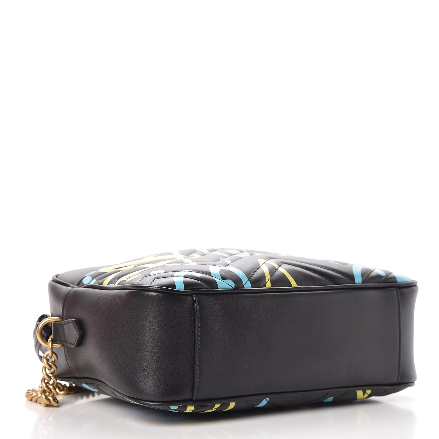 Calfskin Matelasse GucciGhost Medium GG Marmont Chain Shoulder Bag Black New Acquamarine