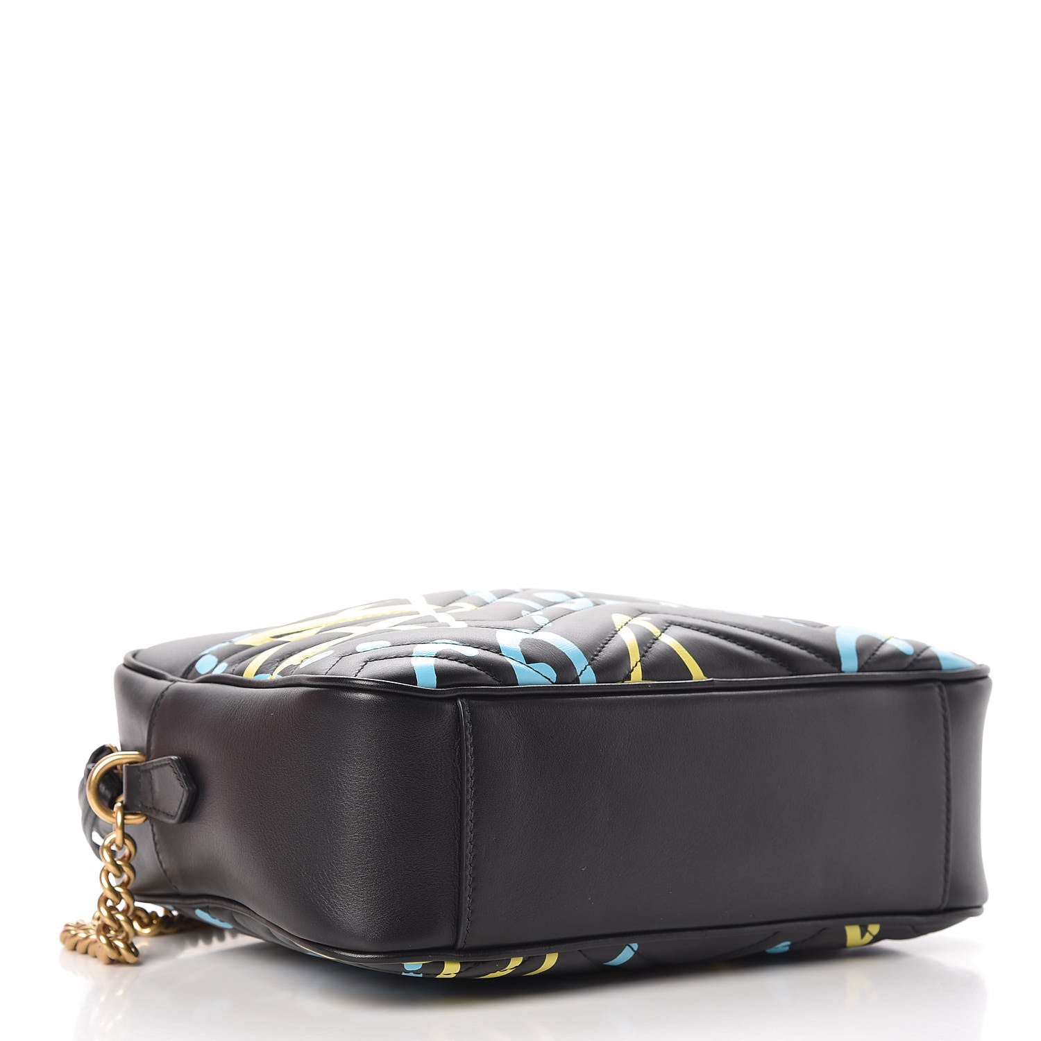 Gucci Calfskin Matelasse GucciGhost Medium GG Marmont Chain Shoulder Bag Black New Acquamarine 4 of 11