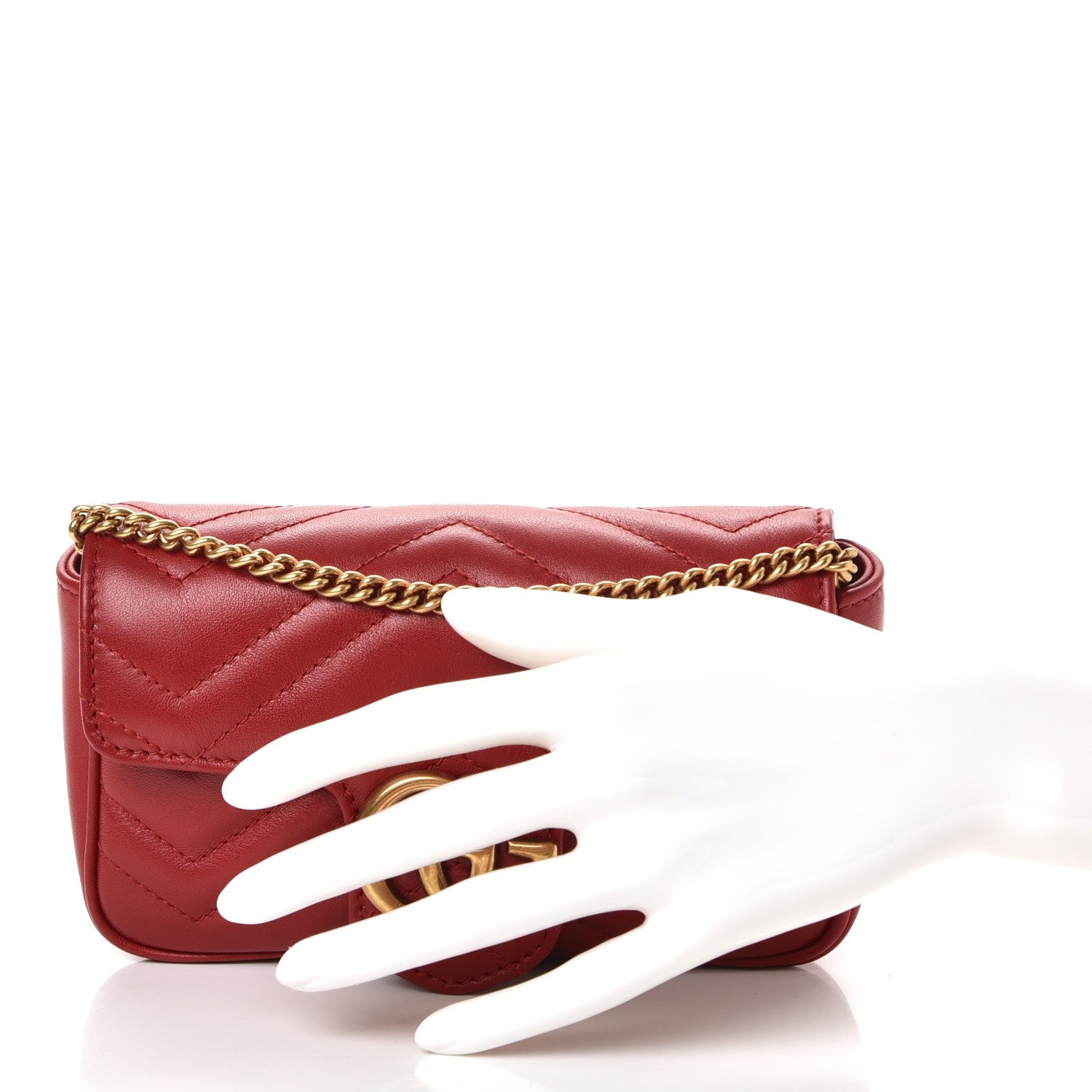 Gucci Calfskin Matelasse Super Mini GG Marmont Shoulder Bag Hibiscus Red 3 of 9
