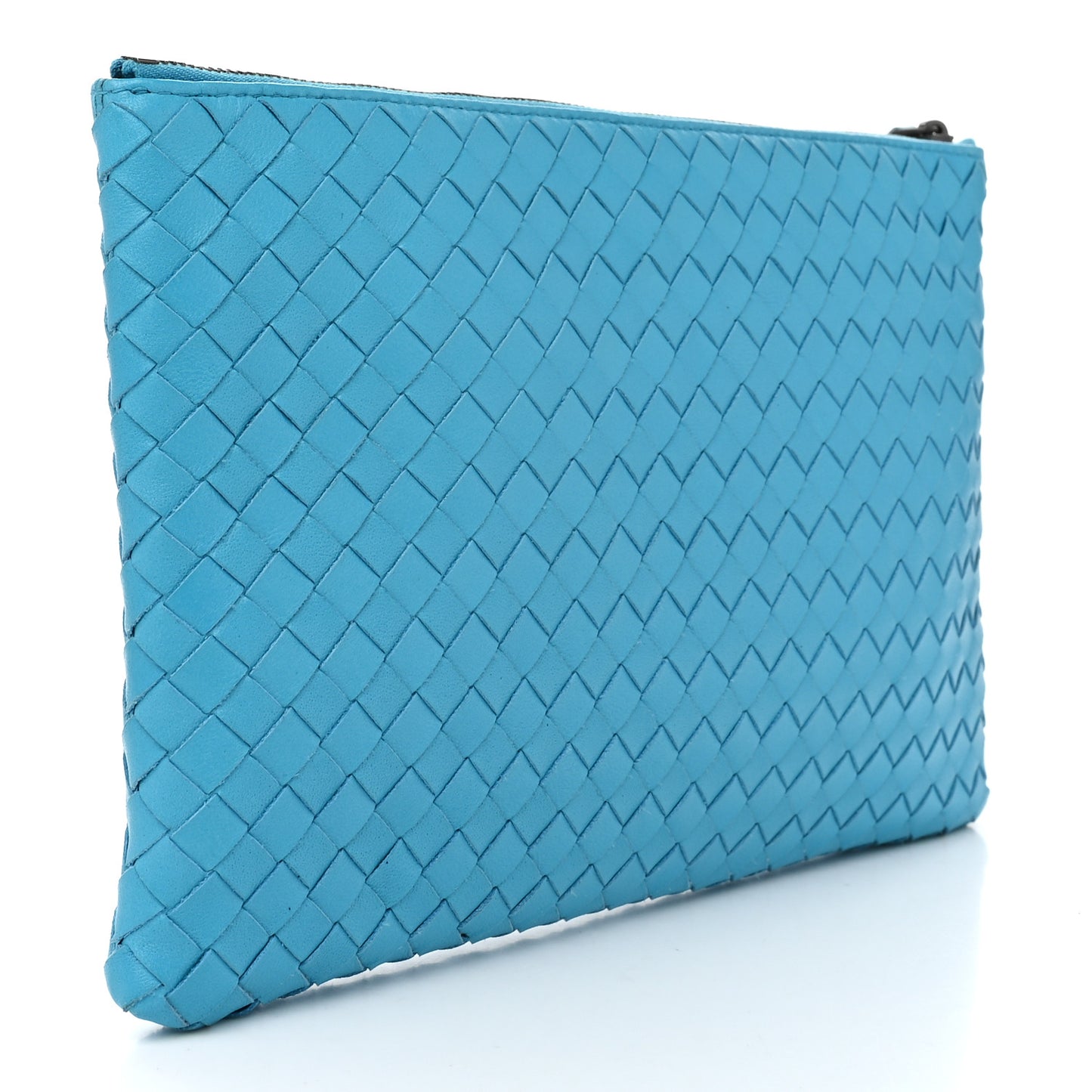 Nappa Intrecciato Flat Zip Pouch  Turquoise