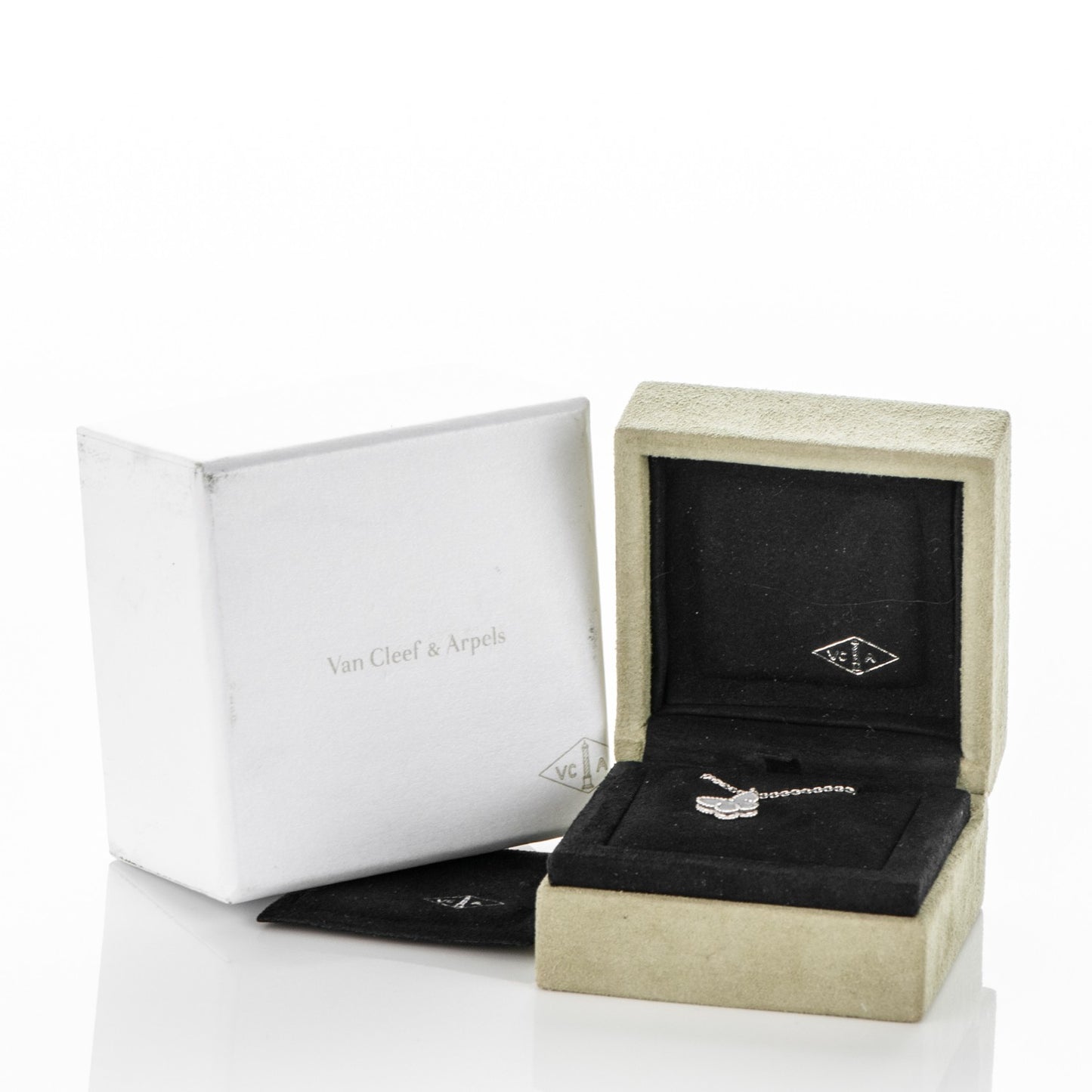 18K White Gold Turquoise Sweet Alhambra Butterfly Pendant Necklace