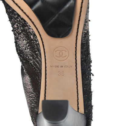 Chanel Metallic Lambskin Cap Toe CC Elastic Stretch Pumps 38 Black 6 of 8