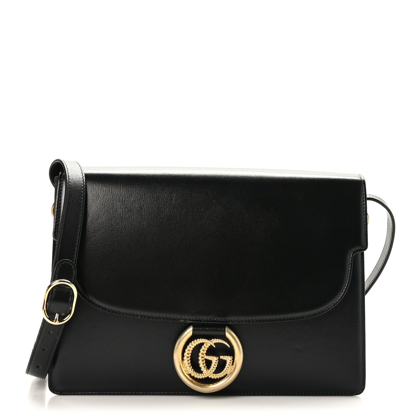 Textured Calfskin Medium Torchon GG Ring Shoulder Bag Black