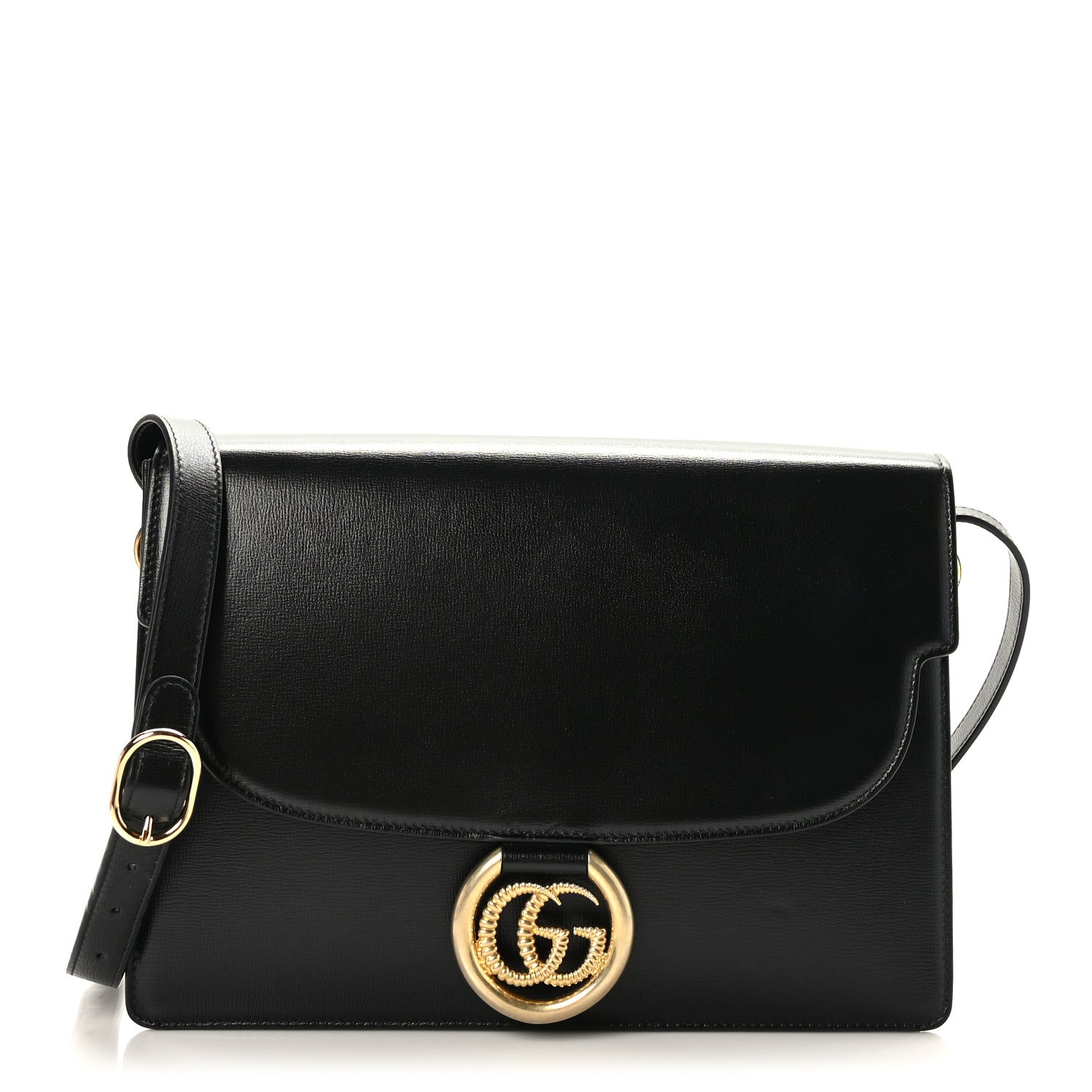 Gucci Textured Calfskin Medium Torchon GG Ring Shoulder Bag Black 1 of 9