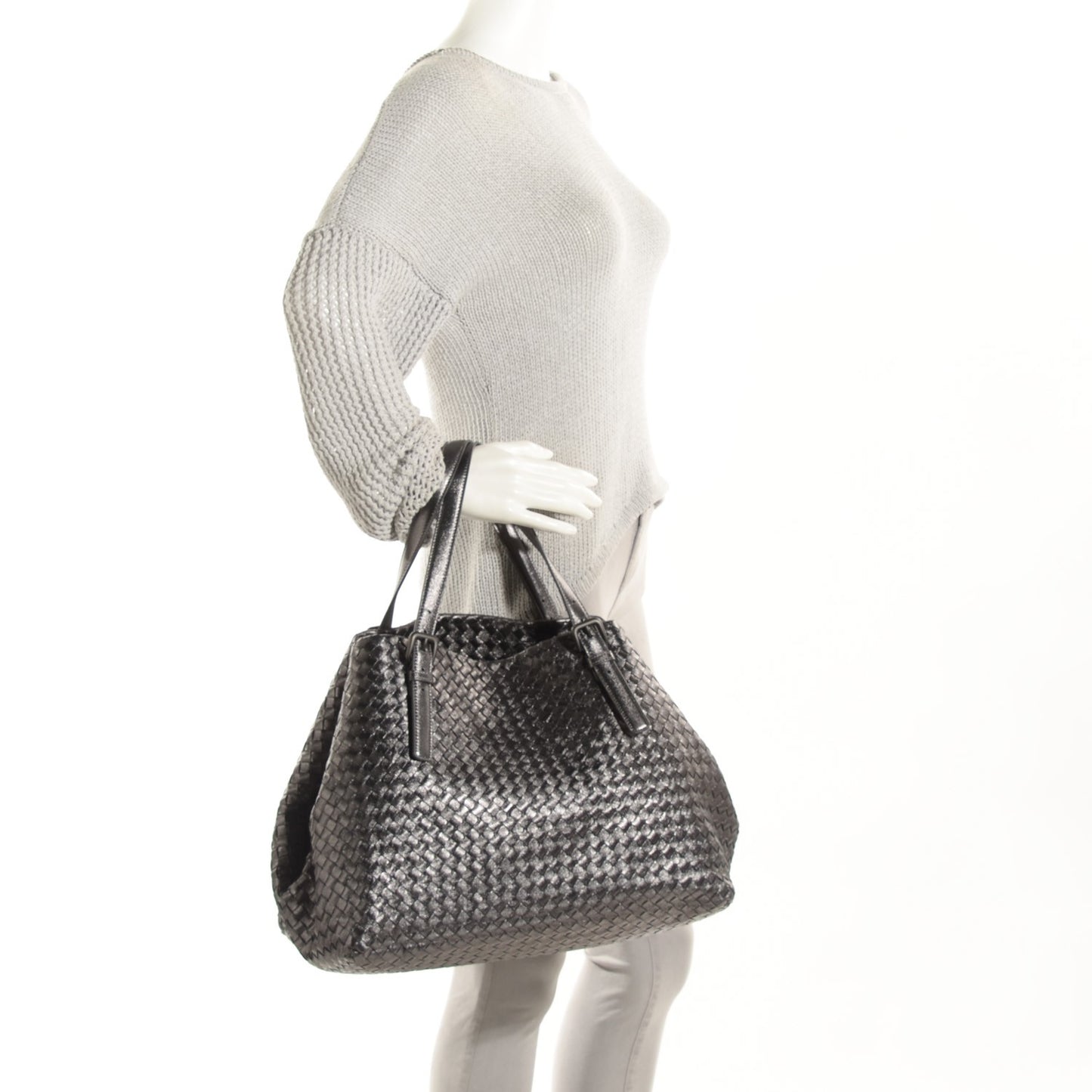 Grosgrain Intrecciato Large Seamless Tote Argento