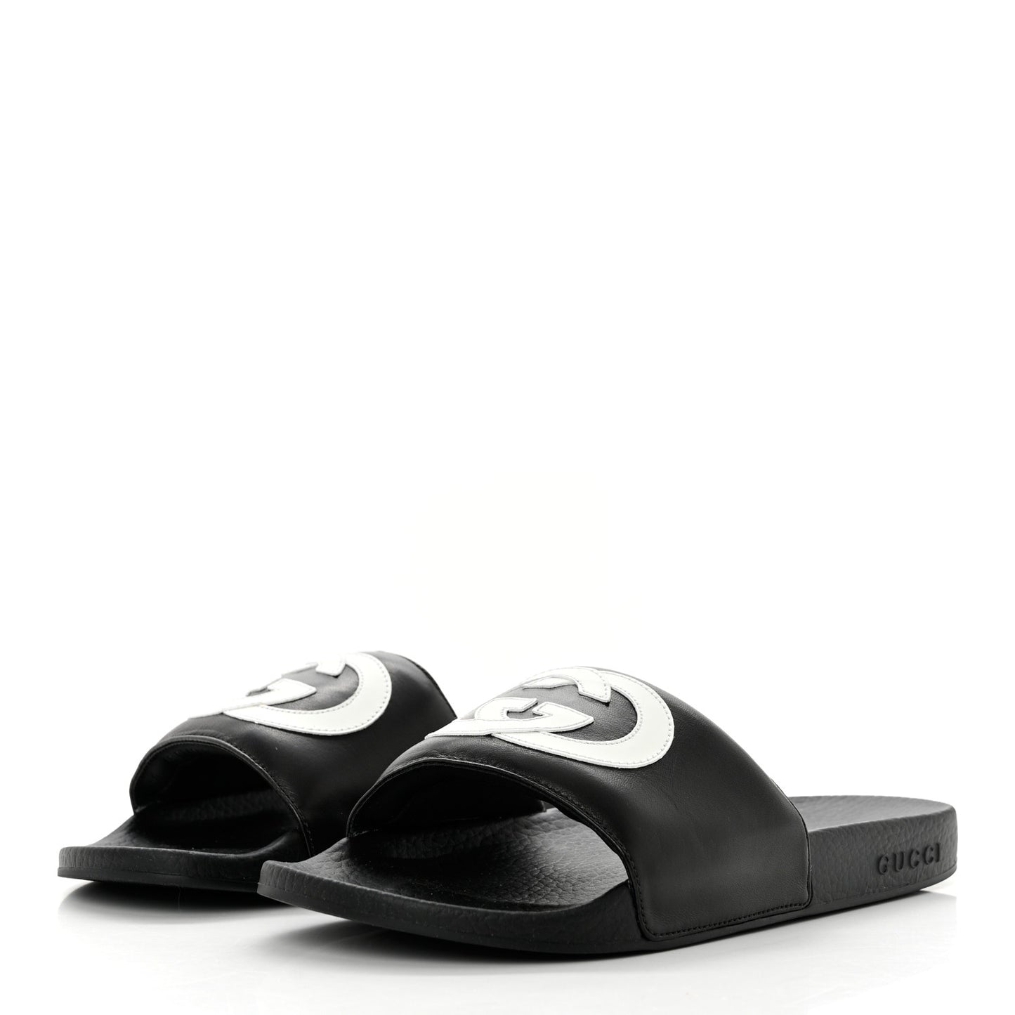 Nappa Miro Soft Calfskin Womens Interlocking G Slide Sandals 39 Black White