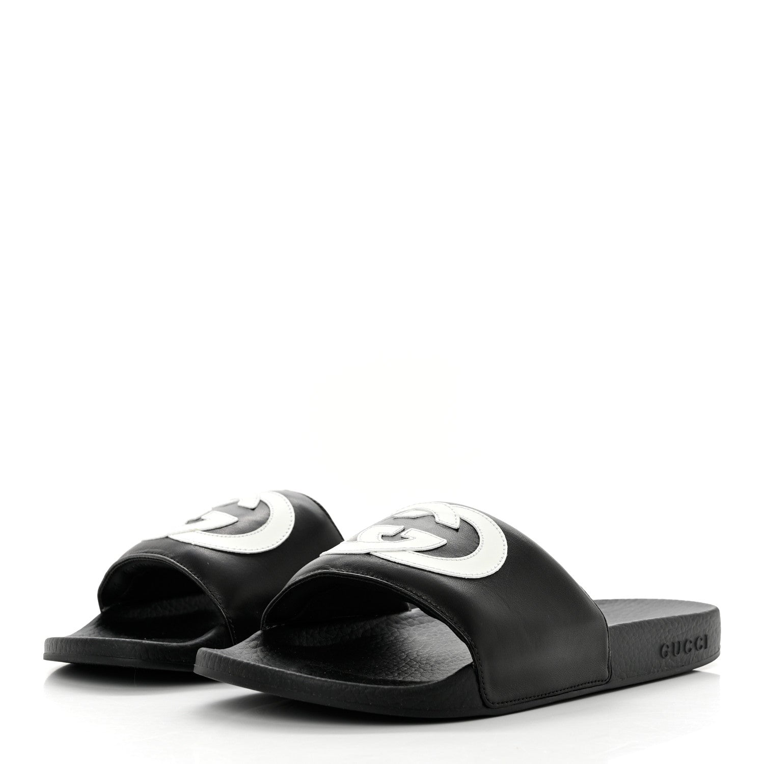 Gucci Nappa Miro Soft Calfskin Womens Interlocking G Slide Sandals 39 Black White 3 of 10
