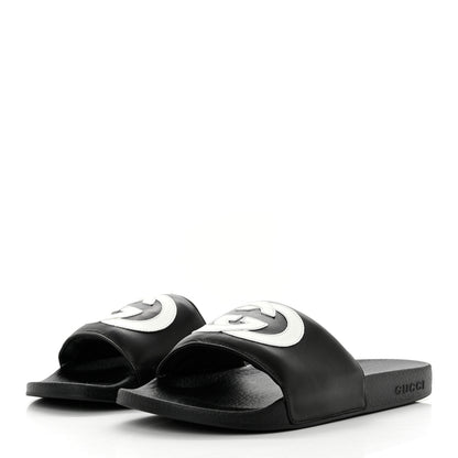 Gucci Nappa Miro Soft Calfskin Womens Interlocking G Slide Sandals 39 Black White 3 of 10